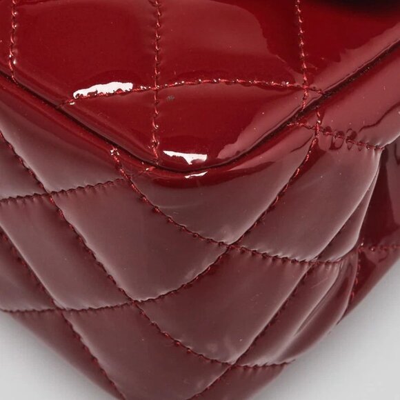 Chanel Dark Red Quilted Patent Leather Classic Square Mini Flap Bag - Picture 4 of 12